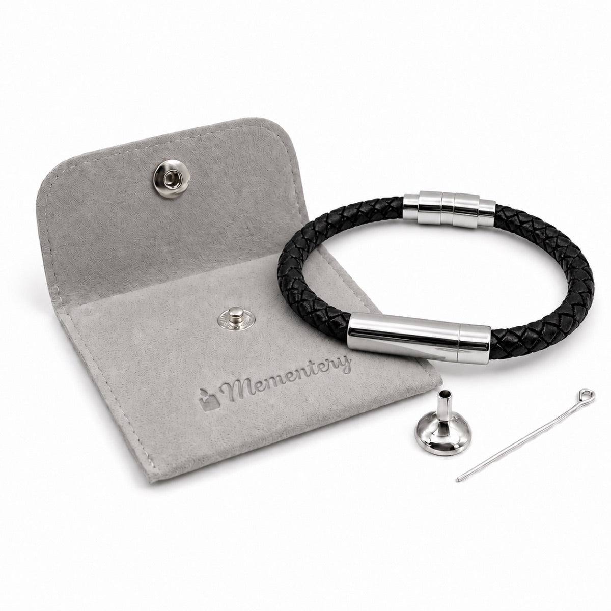 Coffret Mementery avec bracelet Présence argenté, pochon velours et kit de remplissage inclus