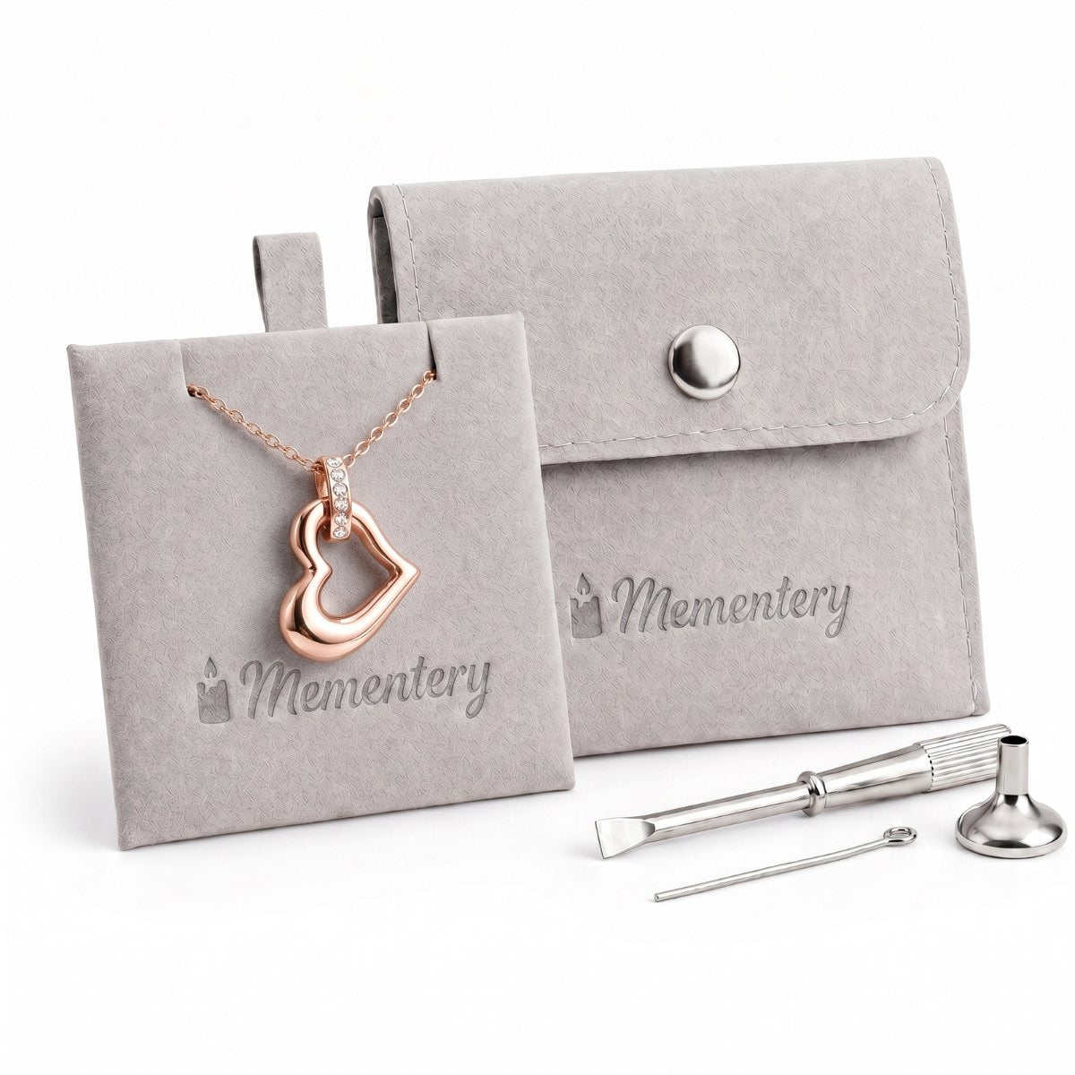 Coffret Mementery avec pendentif cœur éternel urne rose et kit de remplissage inclus