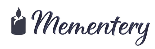 Logo Mementery représentant une bougie et le nom de la marque spécialisée dans les bijoux commémoratifs