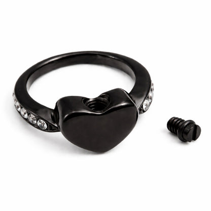 Détail du compartiment interne sécurisé de la Bague Cœur du Souvenir urne noir avec fermeture à vis