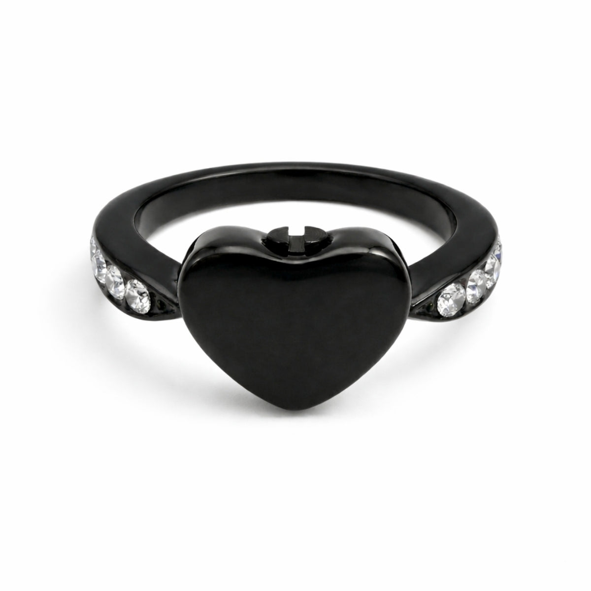 Bague Cœur du Souvenir urne noir en acier inoxydable avec compartiment discret sécurisé – Mementery