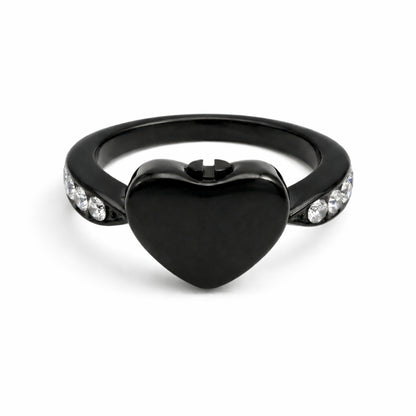 Bague Cœur du Souvenir urne noir en acier inoxydable avec compartiment discret sécurisé – Mementery