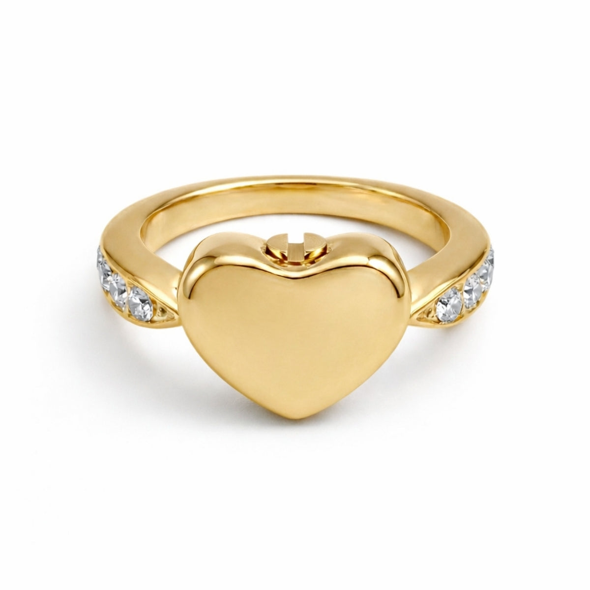 Bague Cœur du Souvenir urne doré en acier inoxydable avec compartiment discret sécurisé – Mementery