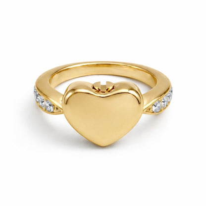 Bague Cœur du Souvenir urne doré en acier inoxydable avec compartiment discret sécurisé – Mementery