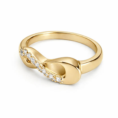 Vue 3/4 de la Bague Mémoire Infinie urne doré avec motif infini et finition brillante