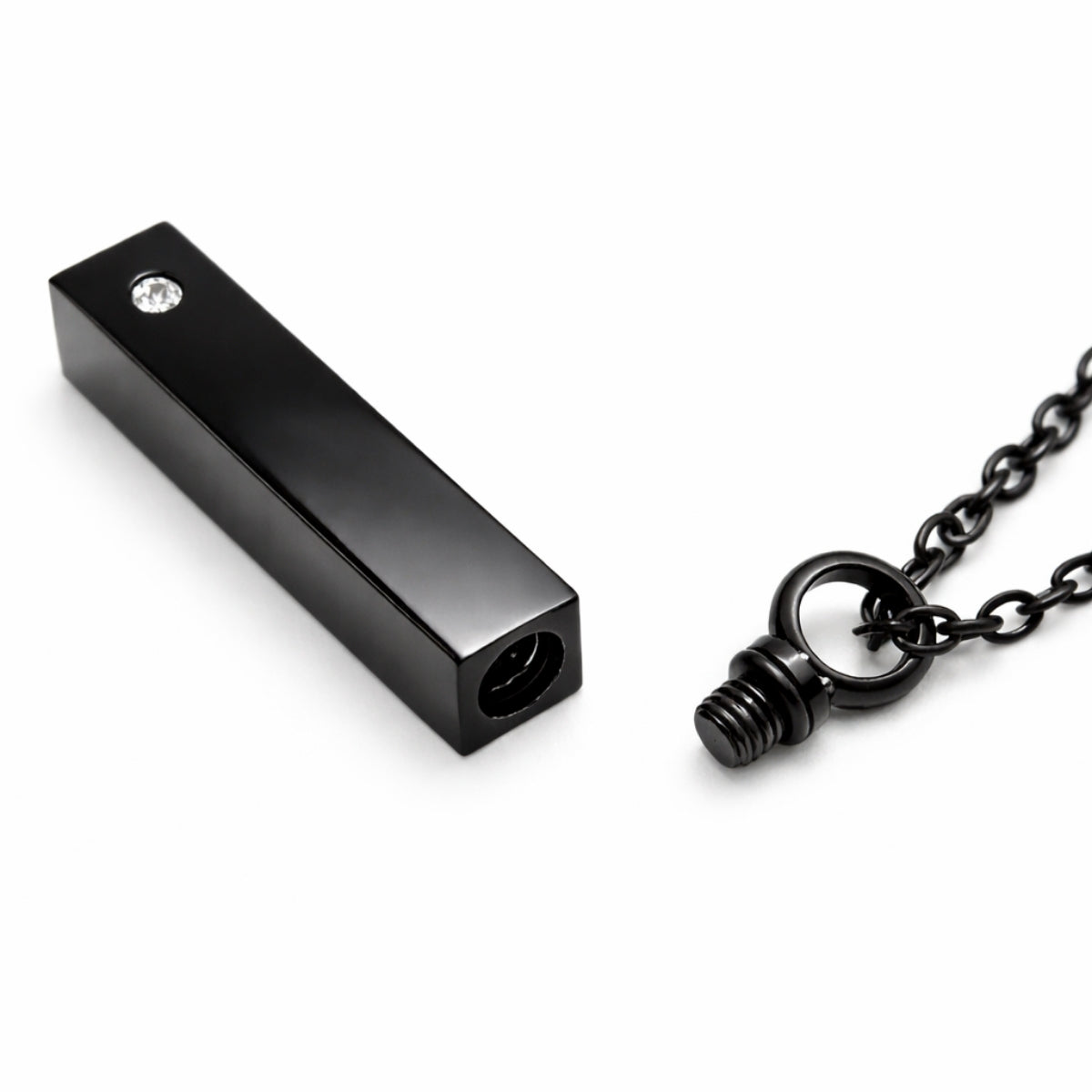 Détail du compartiment interne sécurisé de la Barre Éclat du Souvenir urne noir avec fermeture à vis