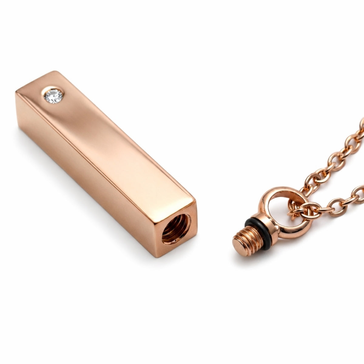 Détail du compartiment interne sécurisé de la Barre Éclat du Souvenir urne rose avec fermeture à vis
