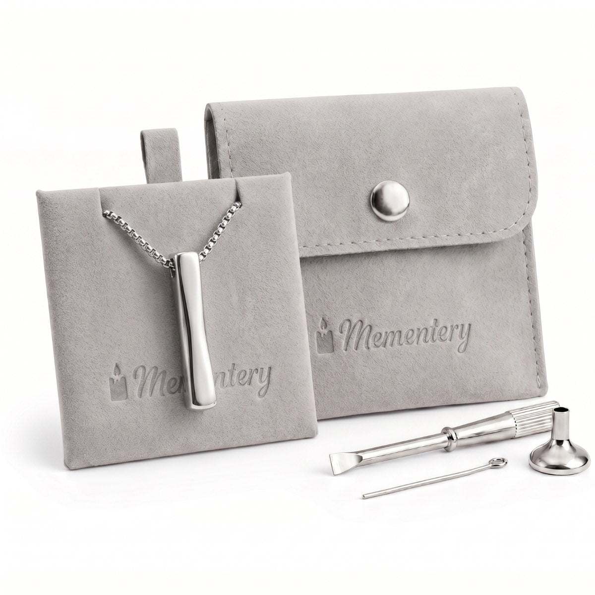 Coffret Mementery avec Barre Torsadée Mémoire urne argenté et kit de remplissage inclus