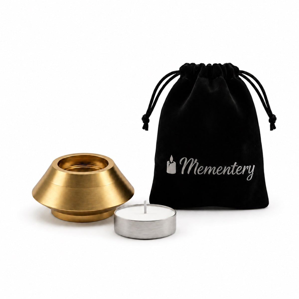 Coffret Mementery avec bougie souvenir doré , bougie incluse et pochon de rangement