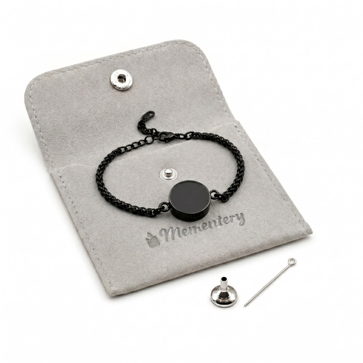 Coffret Mementery avec bracelet cercle noir, pochon velours et kit de remplissage inclus