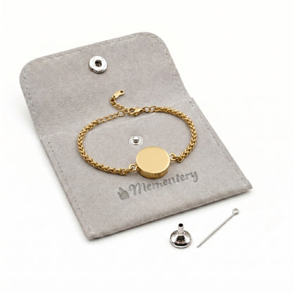 Coffret Mementery avec bracelet cercle doré, pochon velours et kit de remplissage inclus