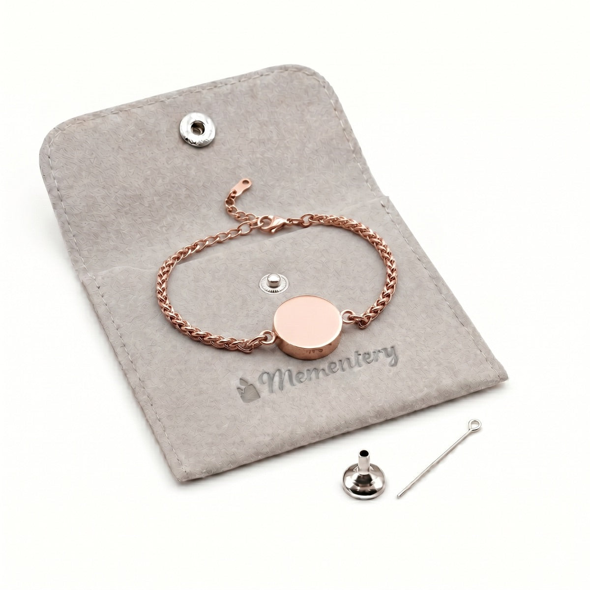 Coffret Mementery avec bracelet cercle rose, pochon velours et kit de remplissage inclus