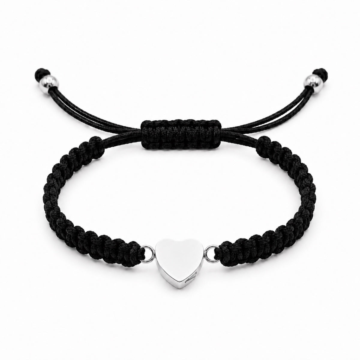 Bracelet cœur relié avec pendentif cœur en acier inoxydable argenté et cordon tressé ajustable Mementery
