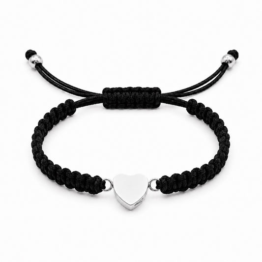 Bracelet cœur relié avec pendentif cœur en acier inoxydable argenté et cordon tressé ajustable Mementery