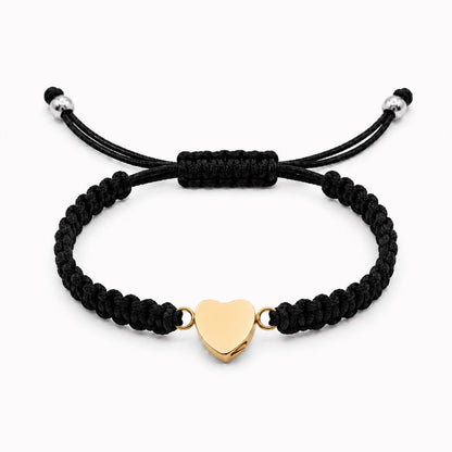 Bracelet cœur relié avec pendentif cœur en acier inoxydable doré et cordon tressé ajustable Mementery