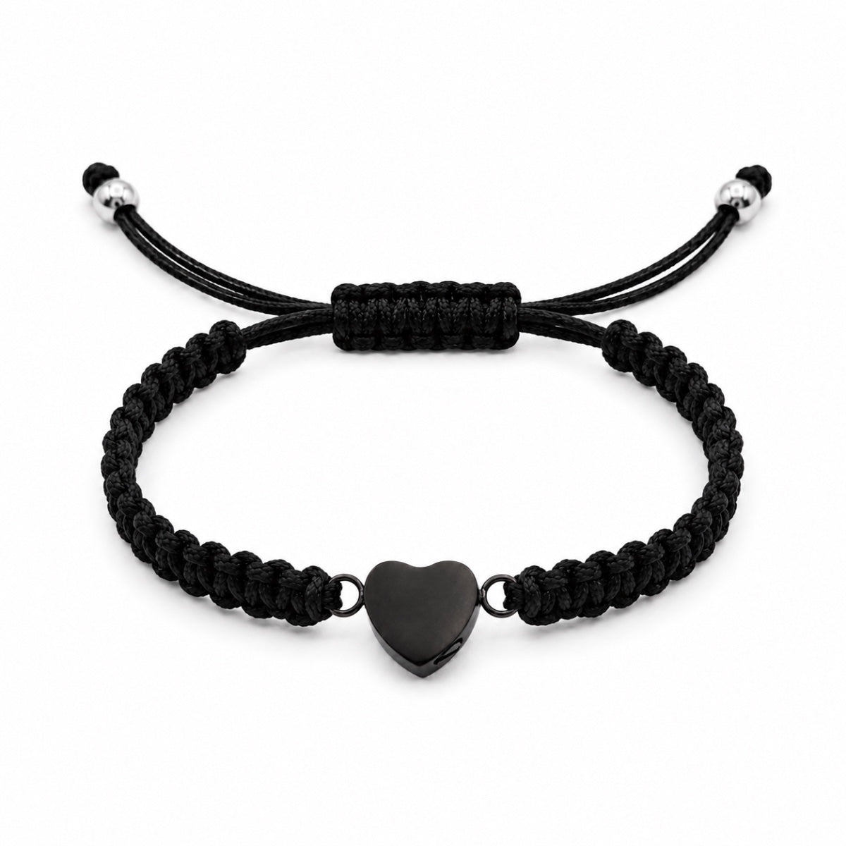 Bracelet cœur relié avec pendentif cœur en acier inoxydable noir et cordon tressé ajustable Mementery