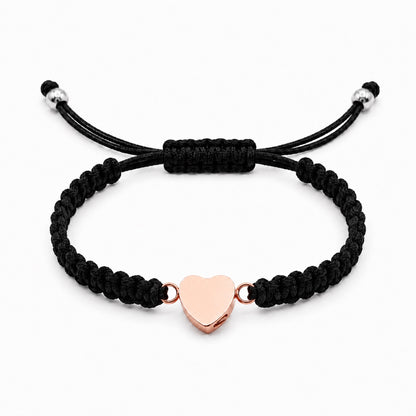 Bracelet cœur relié avec pendentif cœur en acier inoxydable rose et cordon tressé ajustable Mementery