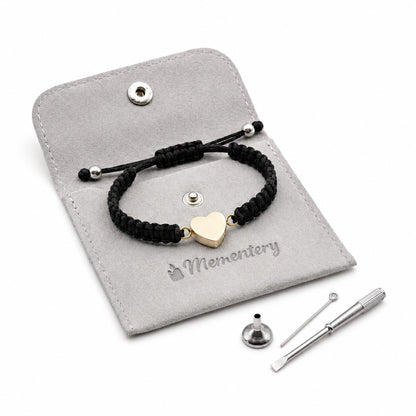 Coffret Mementery avec bracelet cœur relié et pendentif cœur dore en acier inoxydable, kit de remplissage et pochette inclus