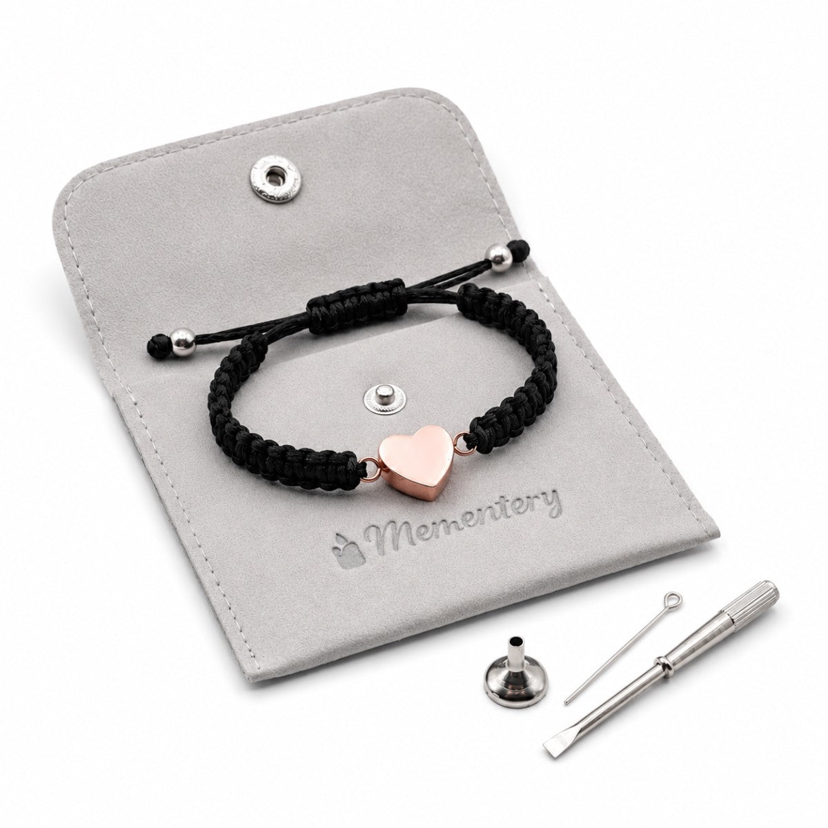 Coffret Mementery avec bracelet cœur relié et pendentif cœur rose en acier inoxydable, kit de remplissage et pochette inclus