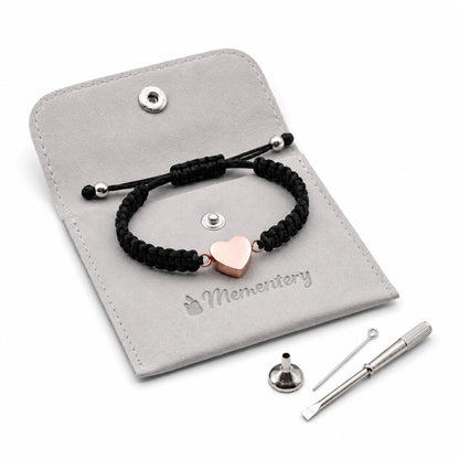 Coffret Mementery avec bracelet cœur relié et pendentif cœur rose en acier inoxydable, kit de remplissage et pochette inclus