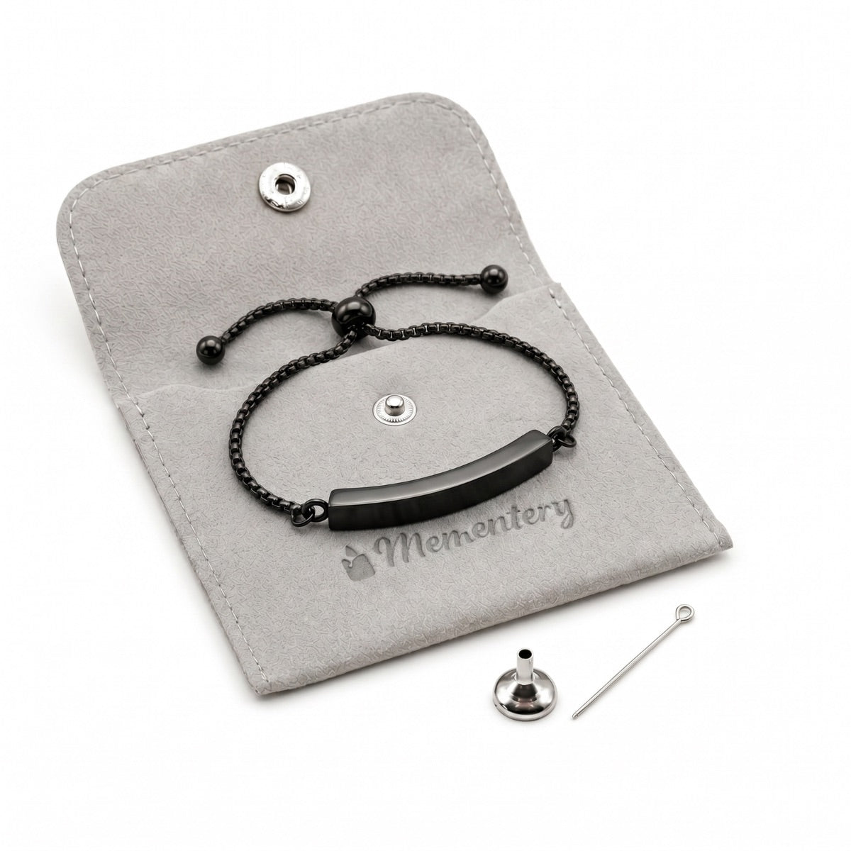 Coffret Mementery avec bracelet Lien Éternel noir, pochon velours et kit de remplissage inclus