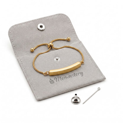 Coffret Mementery avec bracelet Lien Éternel doré, pochon velours et kit de remplissage inclus