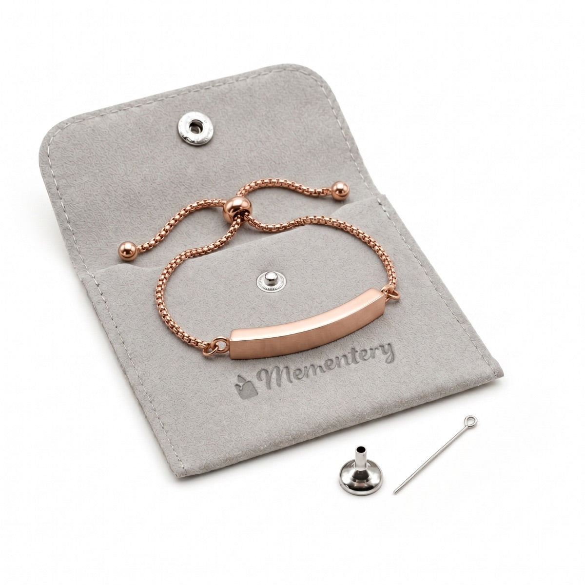 Coffret Mementery avec bracelet Lien Éternel rose, pochon velours et kit de remplissage inclus