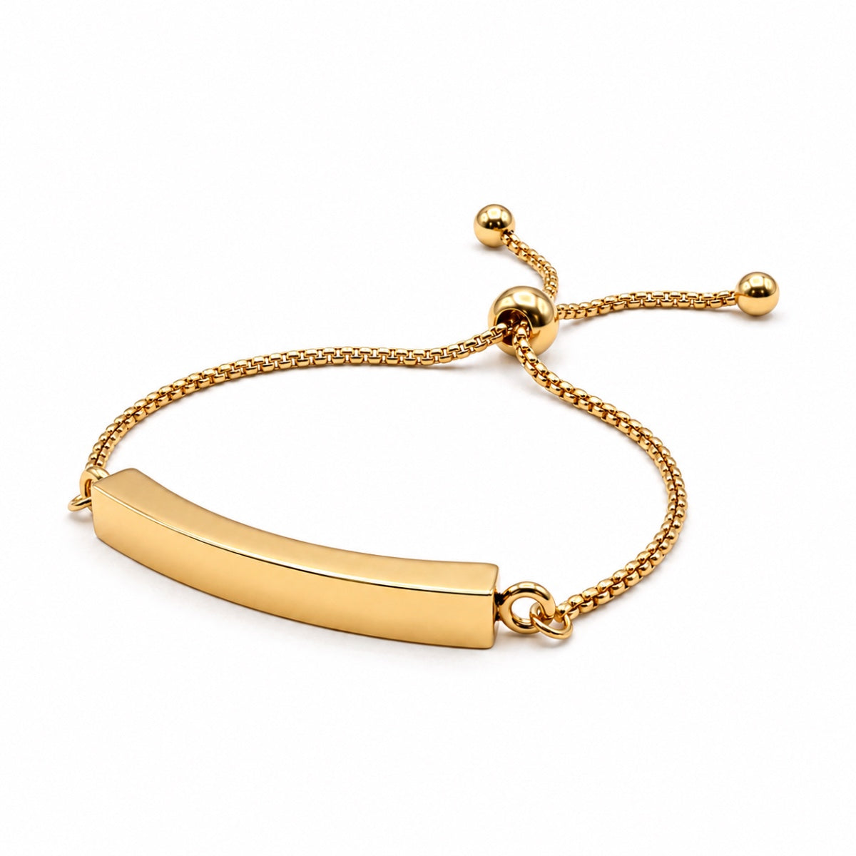 Vue 3/4 du bracelet Lien Éternel urne en acier inoxydable doré mettant en valeur sa barre minimaliste et son compartiment intégré