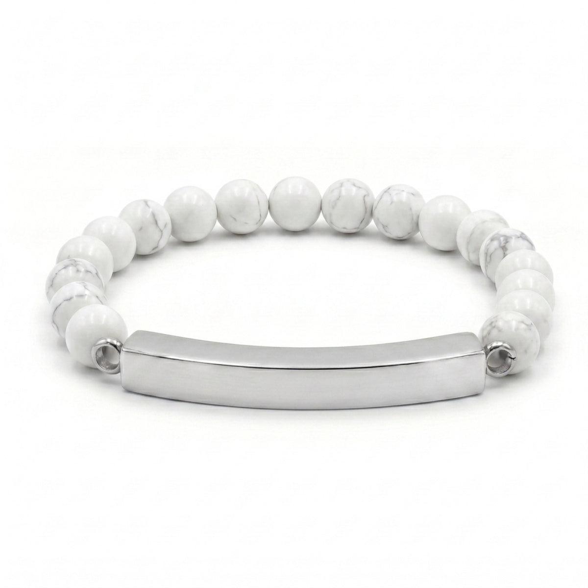 Bracelet pierre du souvenir blanc metal-gris avec perles effet marbre blanc et barre en acier inoxydable Mementery