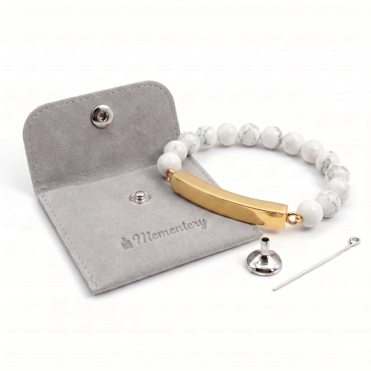 Coffret Mementery avec bracelet pierre du souvenir blanc metal-jaune et accessoires inclus