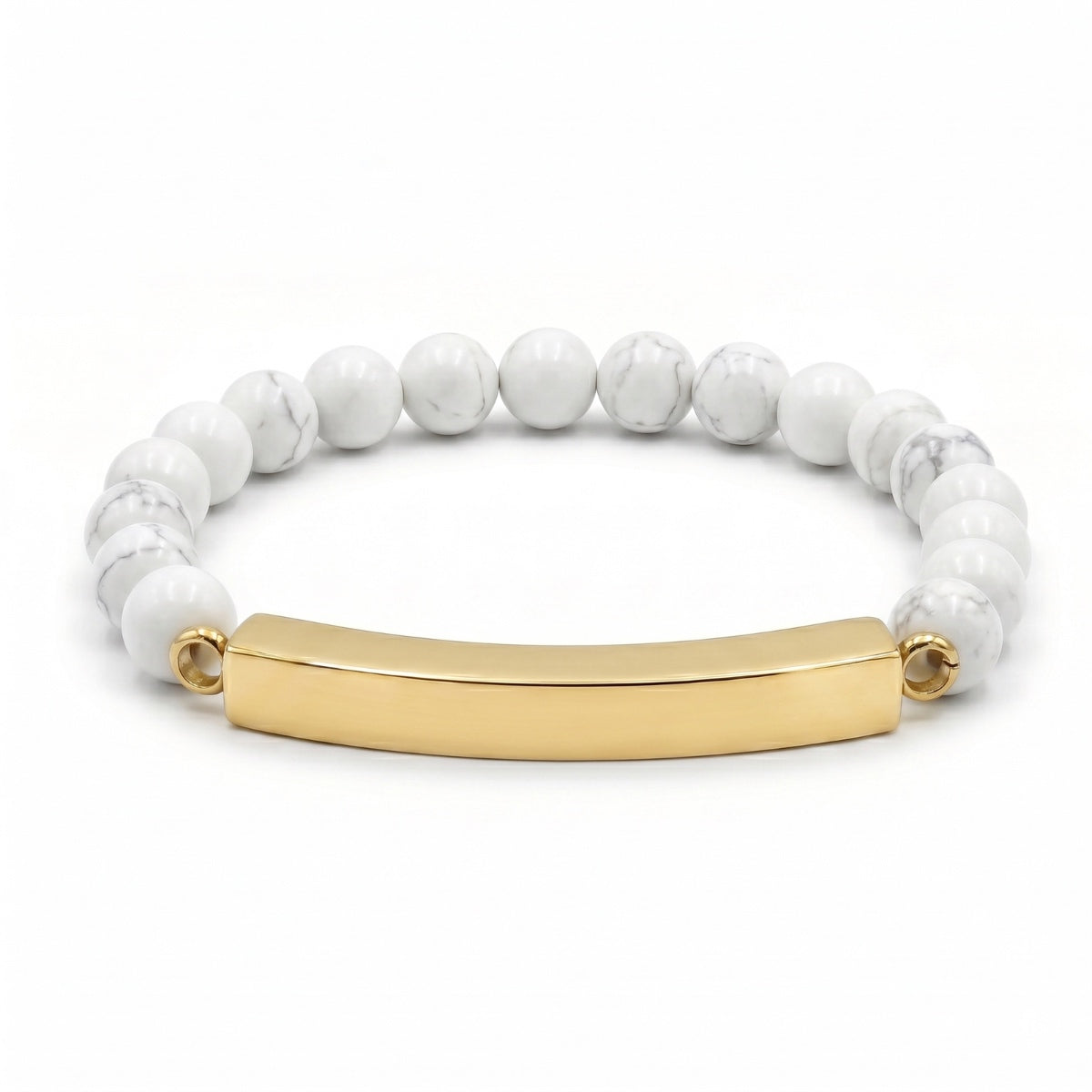 Bracelet pierre du souvenir blanc avec perles effet marbre blanc metal-jaune et barre en acier inoxydable Mementery