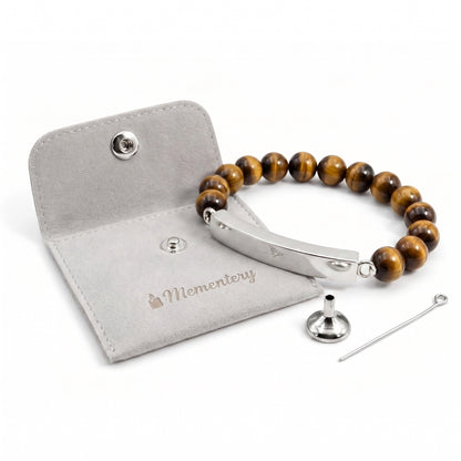 Coffret Mementery avec bracelet pierre du souvenir marron metal-gris et accessoires inclus