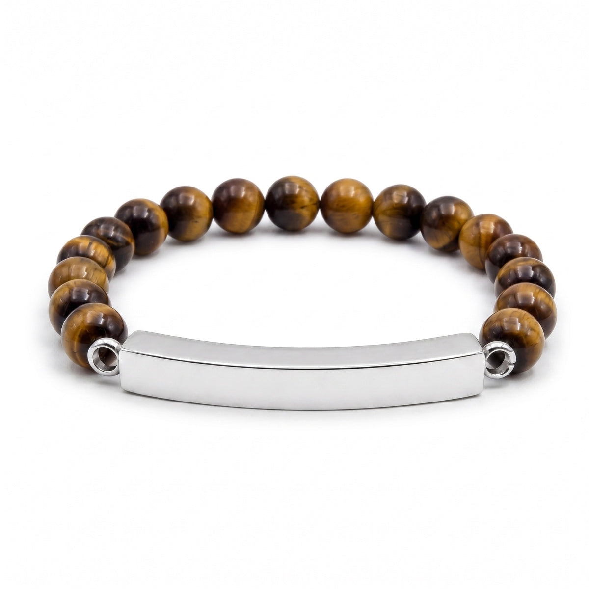 Bracelet pierre du souvenir marron metal-gris avec perles effet pierre marron et barre en acier inoxydable Mementery