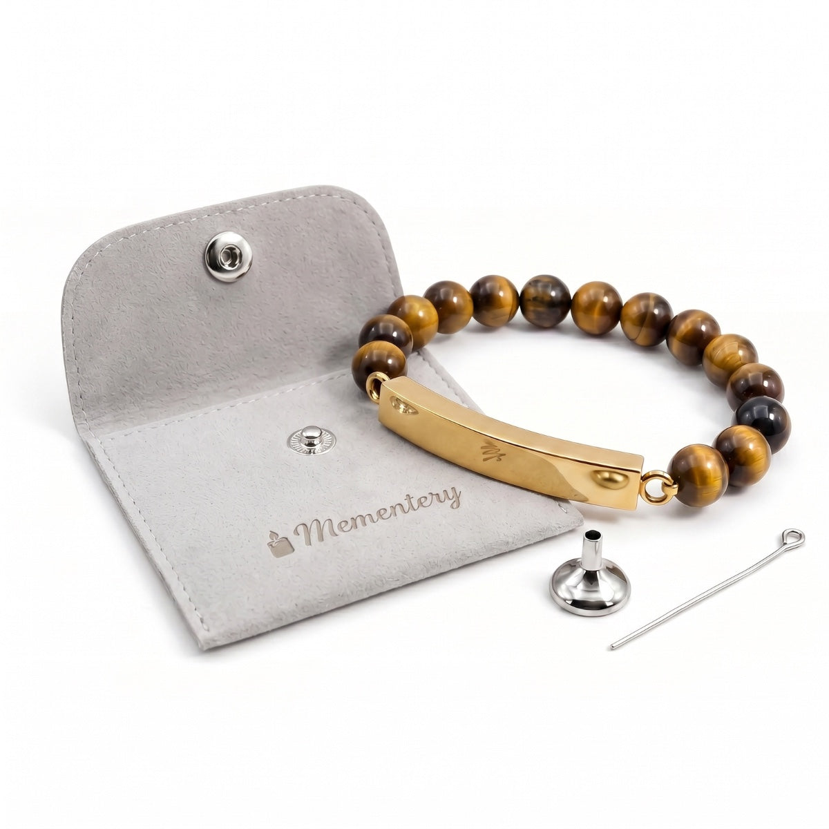 Coffret Mementery avec bracelet pierre du souvenir marron metal-jaune et accessoires inclus