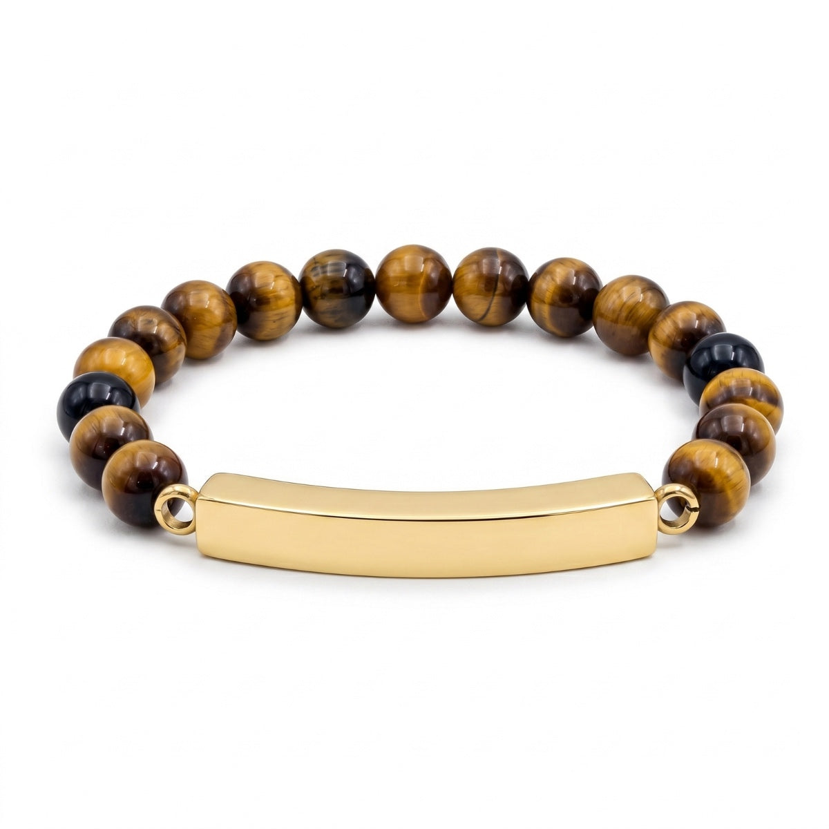 Bracelet pierre du souvenir marron metal-jaune avec perles effet pierre marron et barre en acier inoxydable Mementery