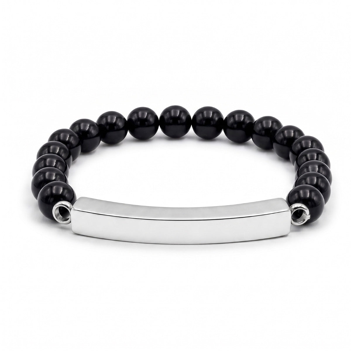 Bracelet pierre du souvenir noir metal-gris avec perles noires et barre en acier inoxydable Mementery