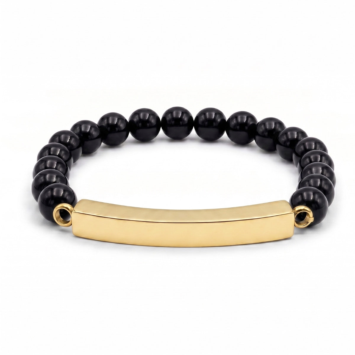 Bracelet pierre du souvenir noir metal-jaune avec perles noires et barre en acier inoxydable Mementery