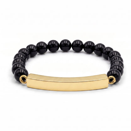 Bracelet pierre du souvenir noir metal-jaune avec perles noires et barre en acier inoxydable Mementery