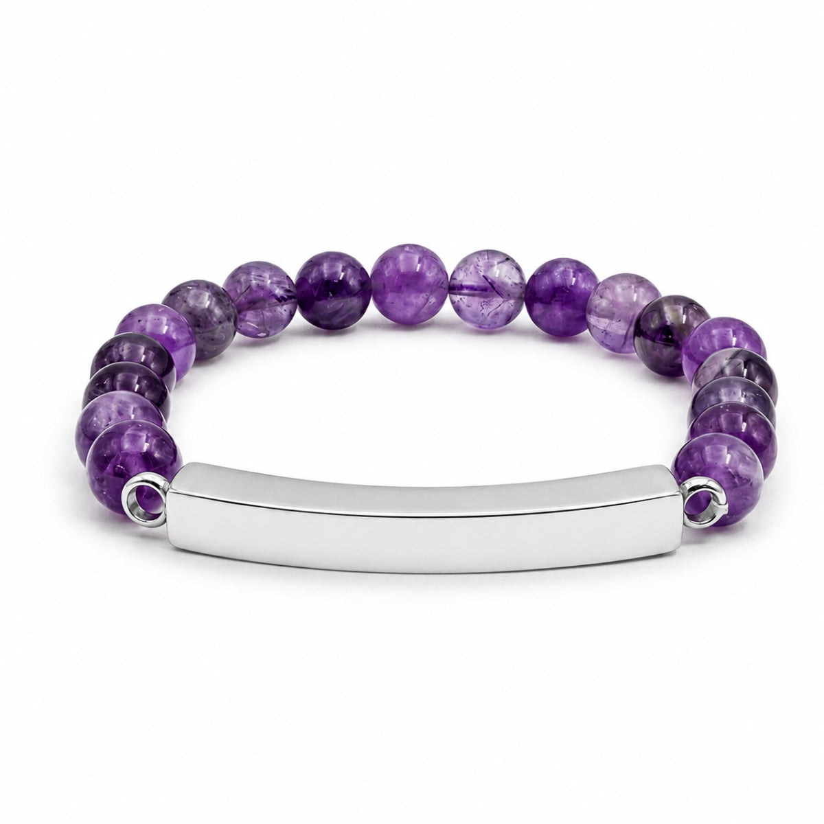 Bracelet pierre du souvenir violet metal-gris avec perles effet pierre violette et barre en acier inoxydable Mementery