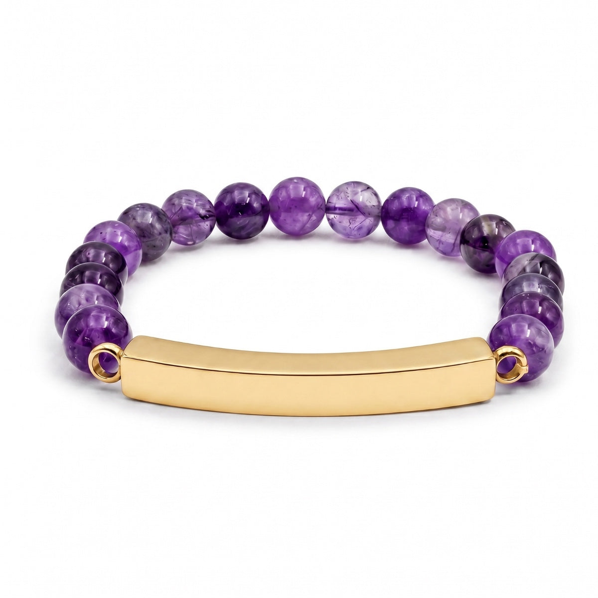 Bracelet pierre du souvenir violet metal-jaune avec perles effet pierre violette et barre en acier inoxydable Mementery