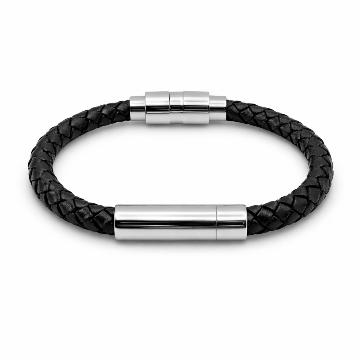 Bracelet Présence urne en cuir noir et acier inoxydable argenté avec compartiment sécurisé intégré – Mementery