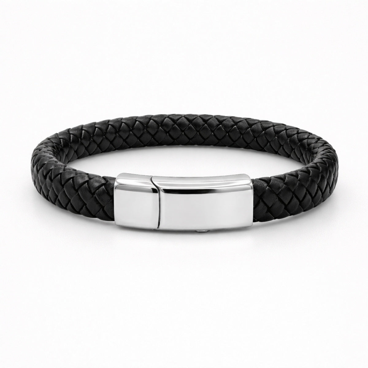 Bracelet urne en cuir tressé et acier inoxydable argenté avec compartiment sécurisé intégré – Mementery