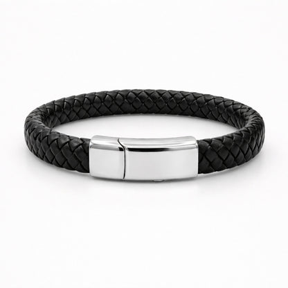 Bracelet urne en cuir tressé et acier inoxydable argenté avec compartiment sécurisé intégré – Mementery