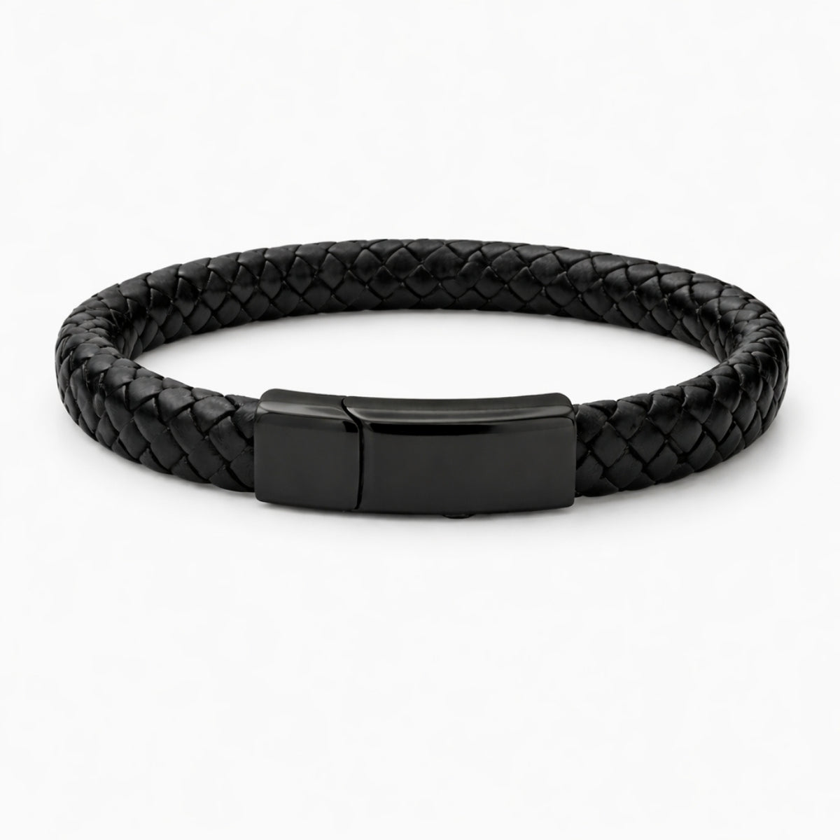 Bracelet urne en cuir tressé noir et acier inoxydable noir avec compartiment sécurisé intégré – Mementery