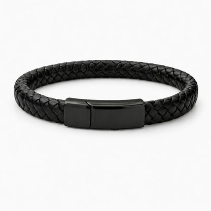Bracelet urne en cuir tressé noir et acier inoxydable noir avec compartiment sécurisé intégré – Mementery