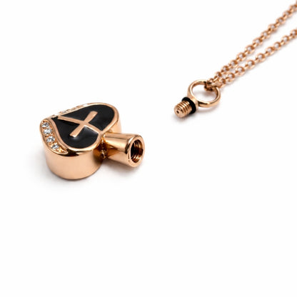 Détail du compartiment interne sécurisé du Cœur Croix du Souvenir urne rose avec fermeture à vis