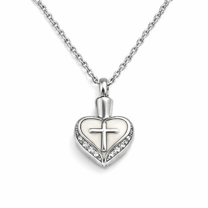 Cœur Croix du Souvenir urne argenté en acier inoxydable avec compartiment sécurisé discret – Mementery