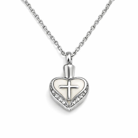 Cœur Croix du Souvenir urne argenté en acier inoxydable avec compartiment sécurisé discret – Mementery