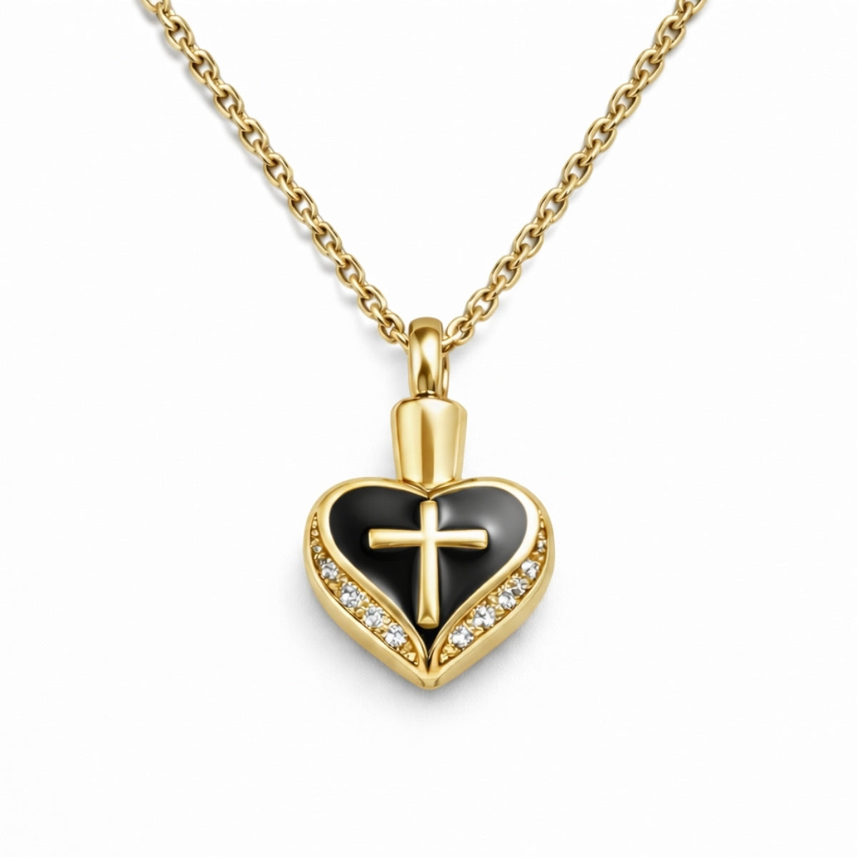 Cœur Croix du Souvenir urne doré en acier inoxydable avec compartiment sécurisé discret – Mementery