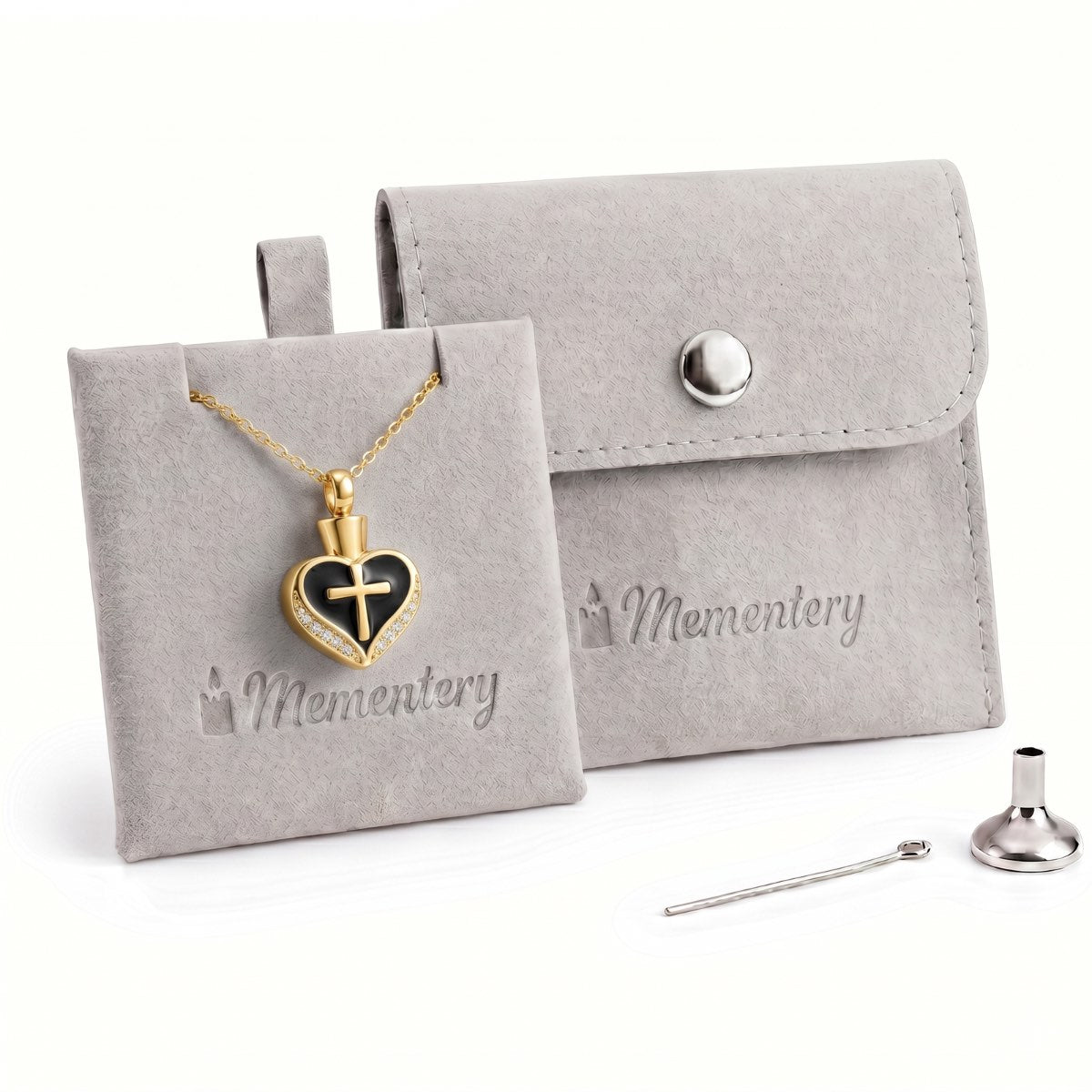 Coffret Mementery avec Cœur Croix du Souvenir urne doré et kit de remplissage inclus